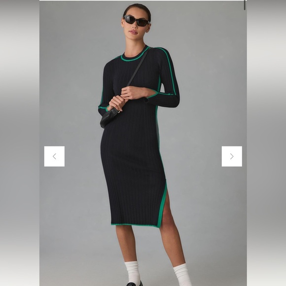 Anthropologie Dresses & Skirts - Daily Practice by Anthropologie Long-Sleeve Sporty Sweater Dress Black Green